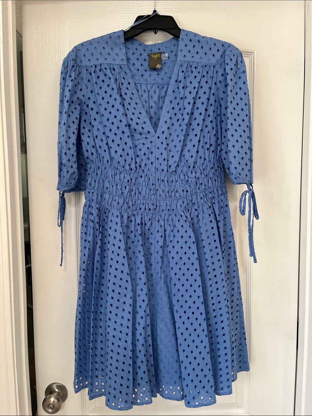 Taylor Periwinkle Eyelet V-Neck Dress, 10